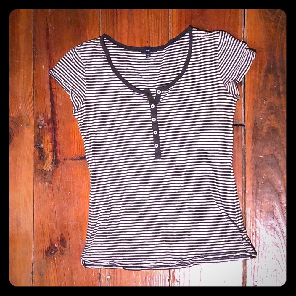 Gap Blue and white striped Henley Tee